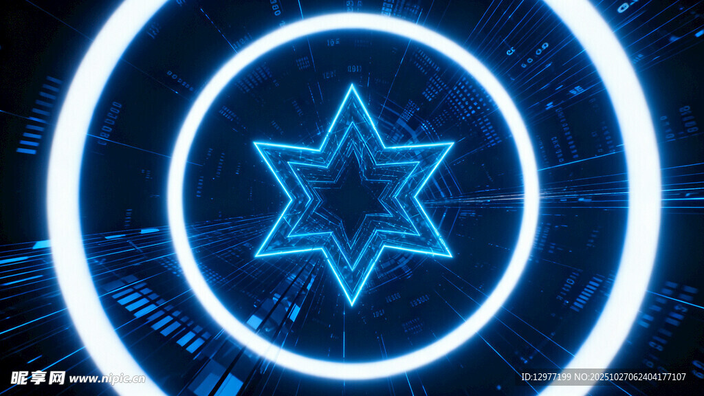 蓝色六角星科技风背景图