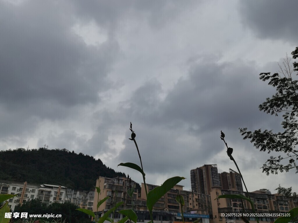 乌云下的城市景观