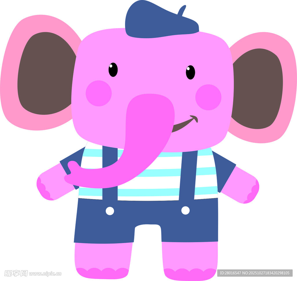 可爱粉色大象卡通玩偶手绘分层