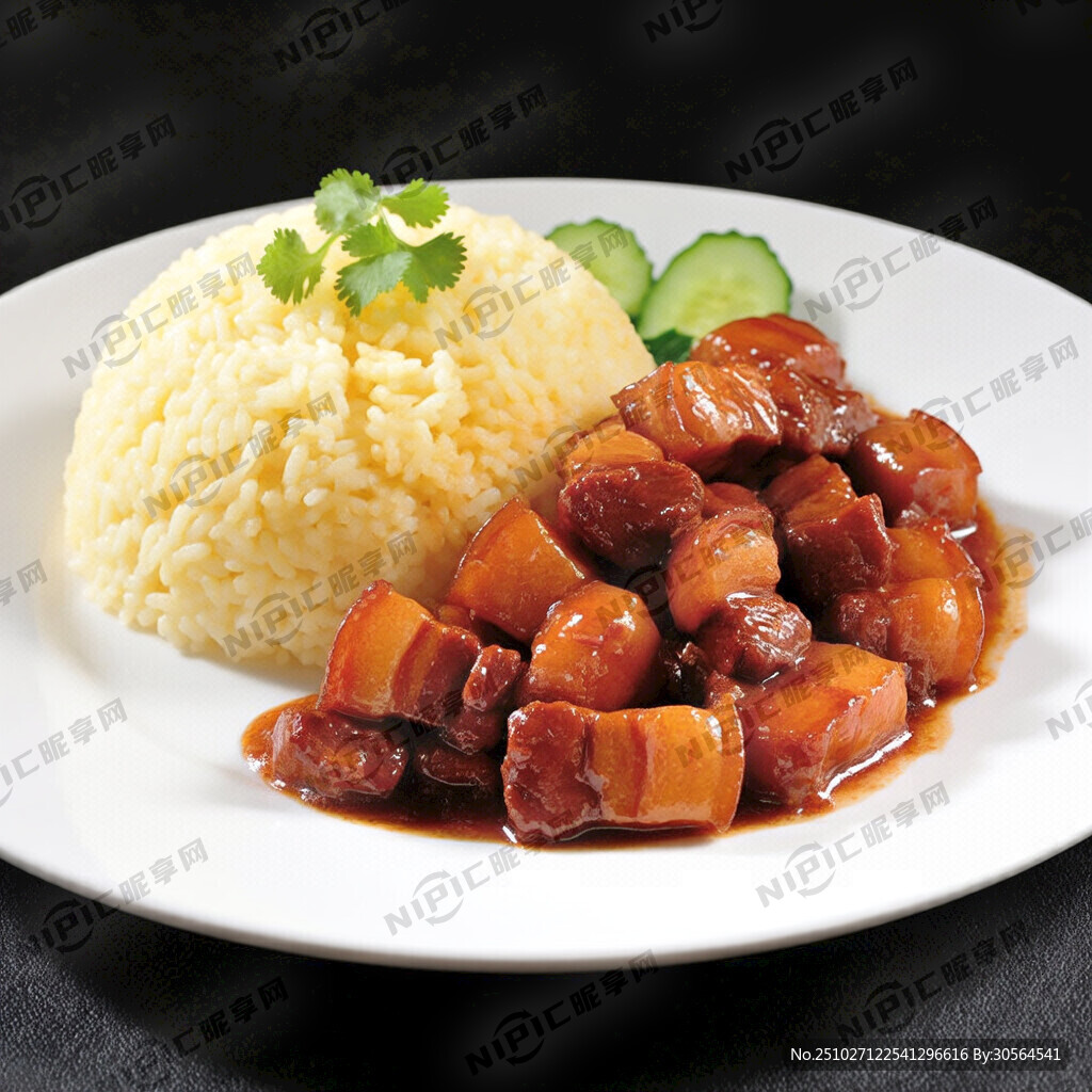 白色盘子 红烧肉盖饭