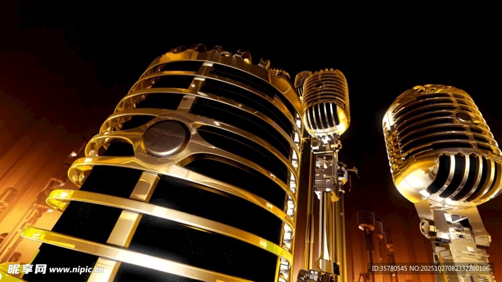 复古金色麦克风特写