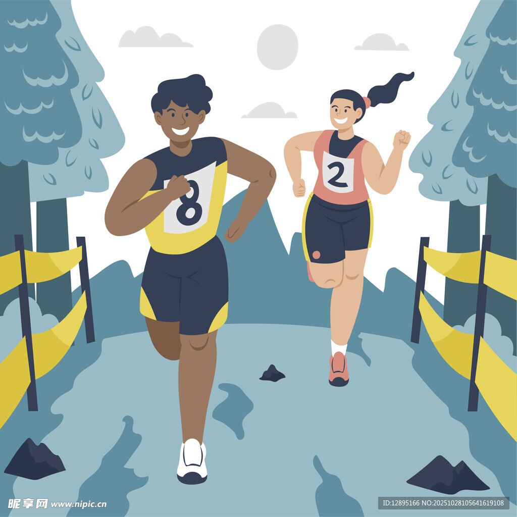 户外跑步的两位运动员