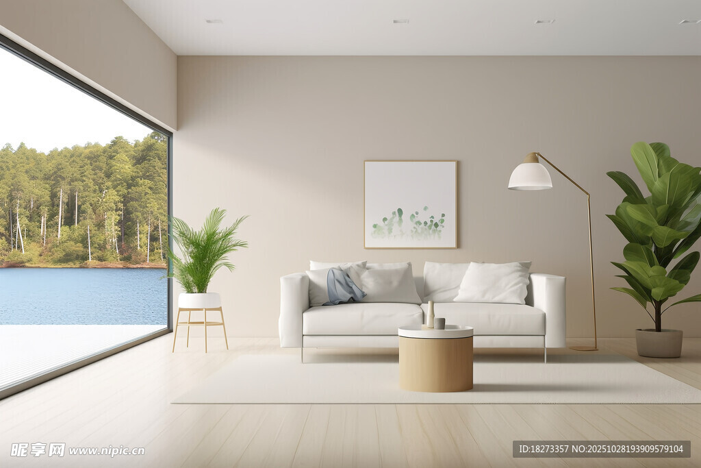 简约客厅配窗外自然美景