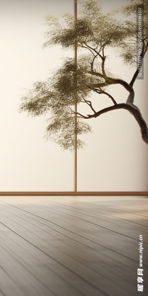 日式禅意室内松树景观
