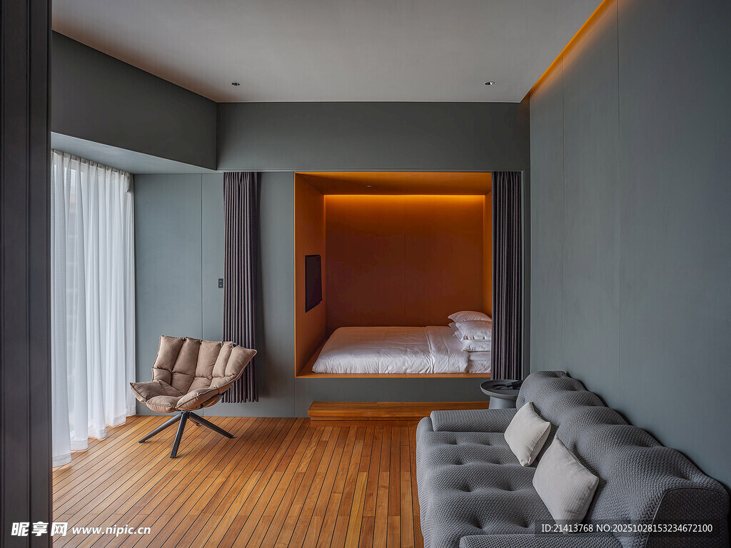 现代简约风卧室客厅一体化