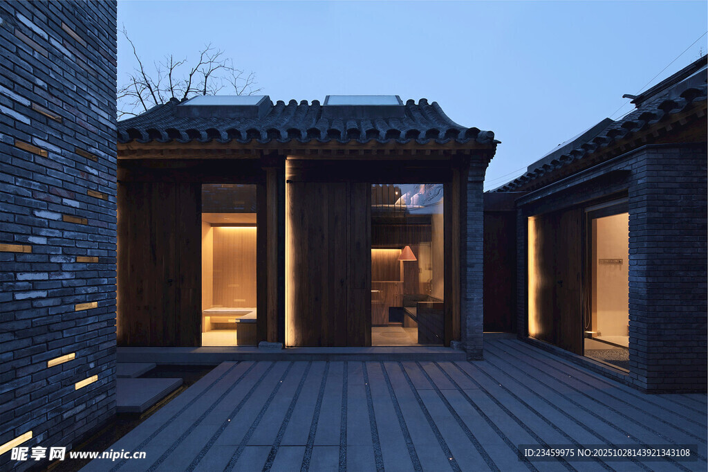 中式庭院夜景静谧雅致