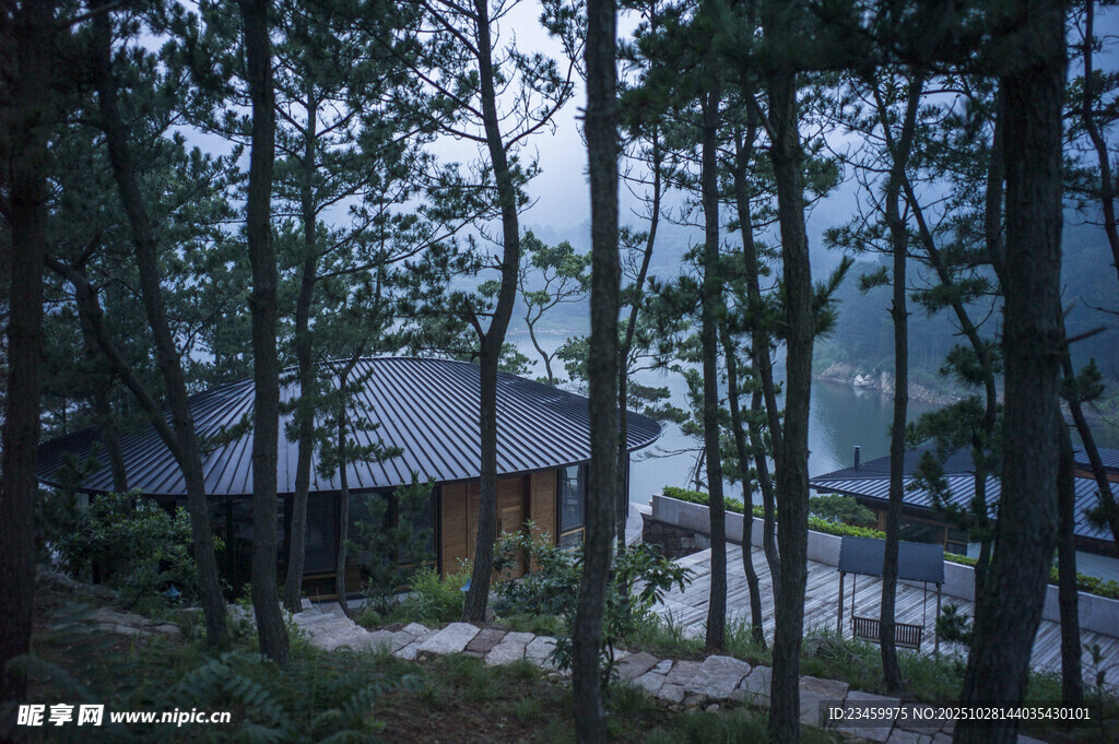 林间小屋静谧自然之景