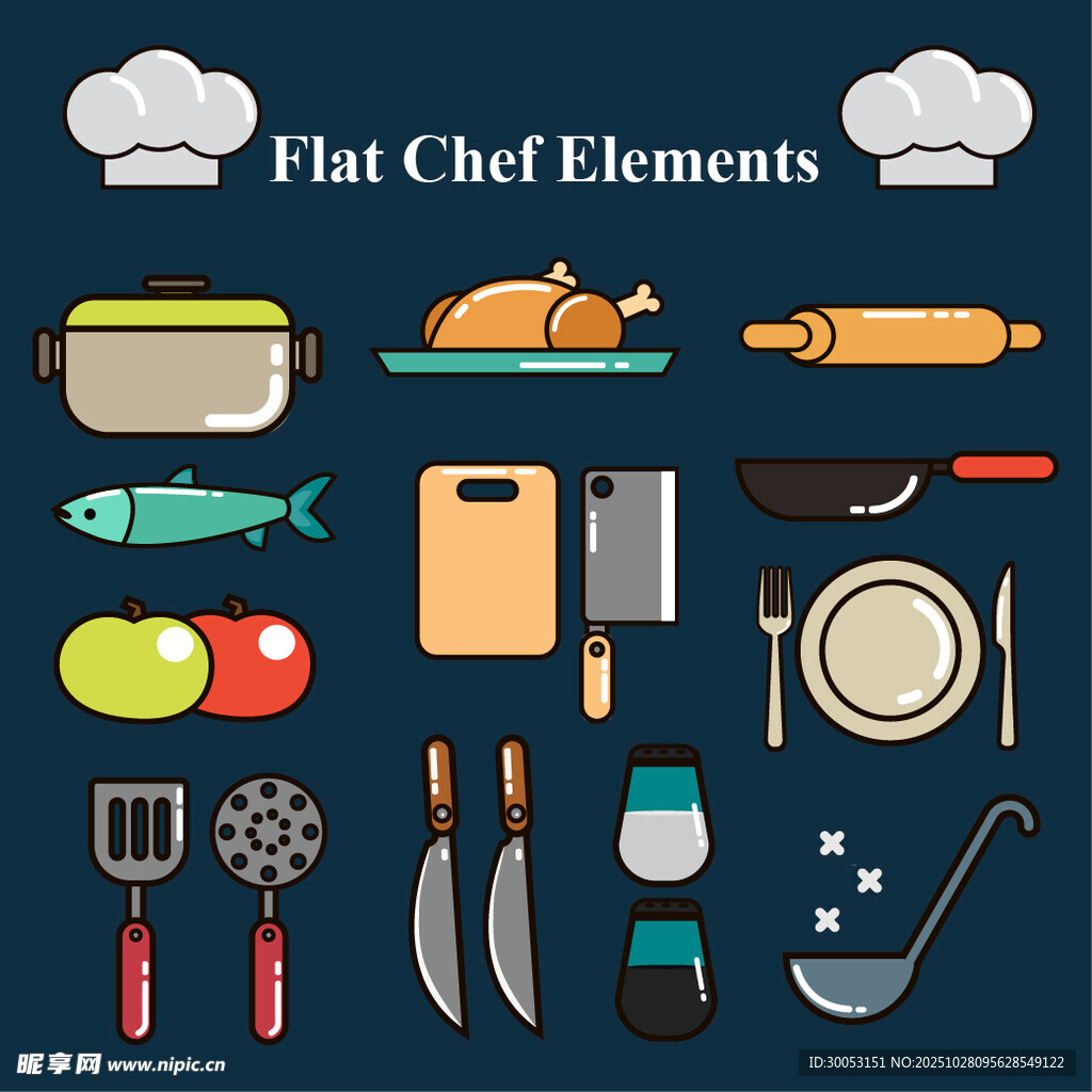 平面风格厨师元素集合