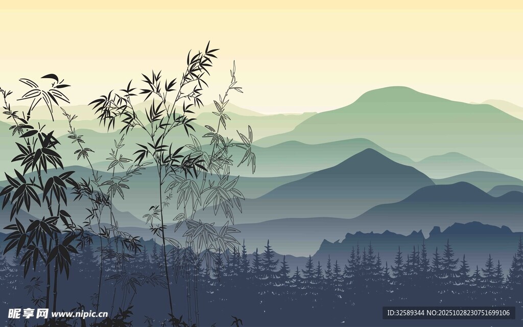 山间晨景朦胧诗意画卷