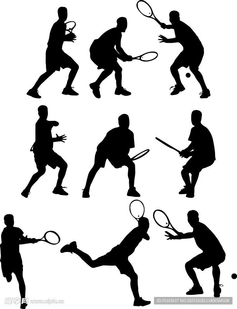 网球运动姿势剪影