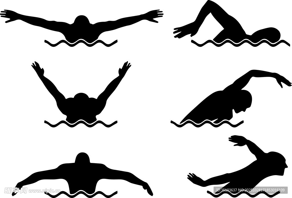 多样游泳姿势剪影