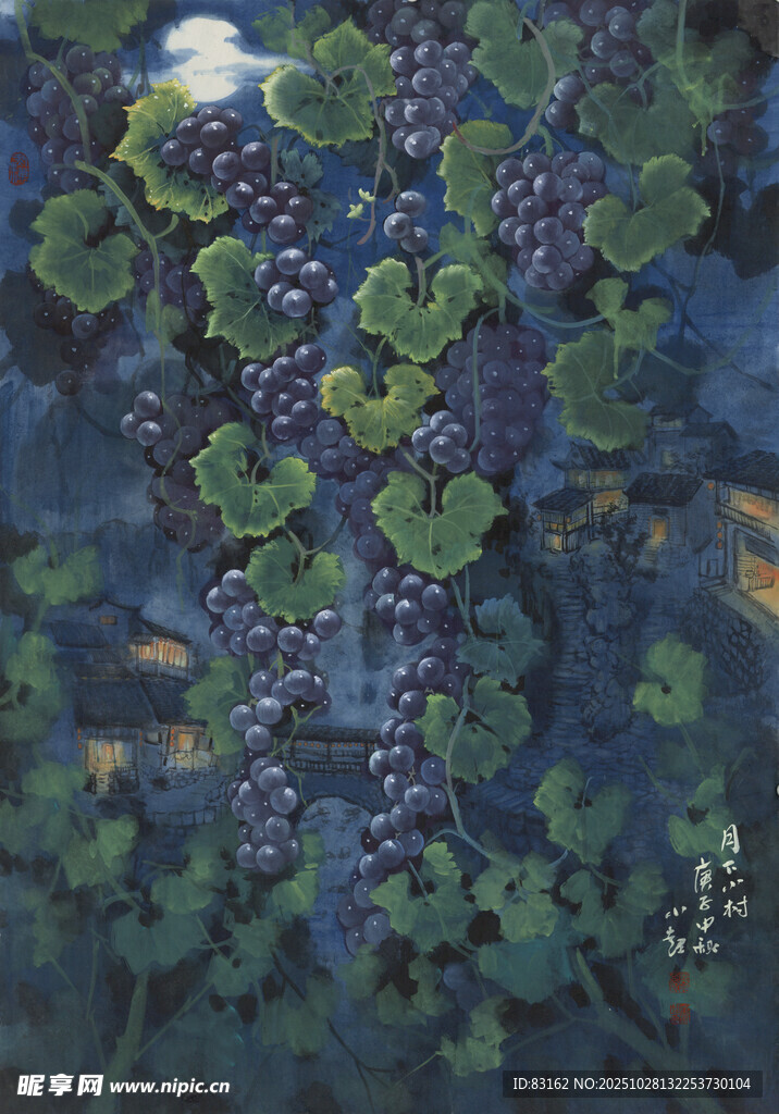 水墨风葡萄藤艺术画作