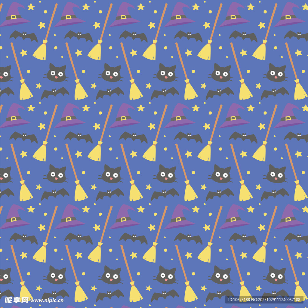 蓝色背景的猫咪图案设计