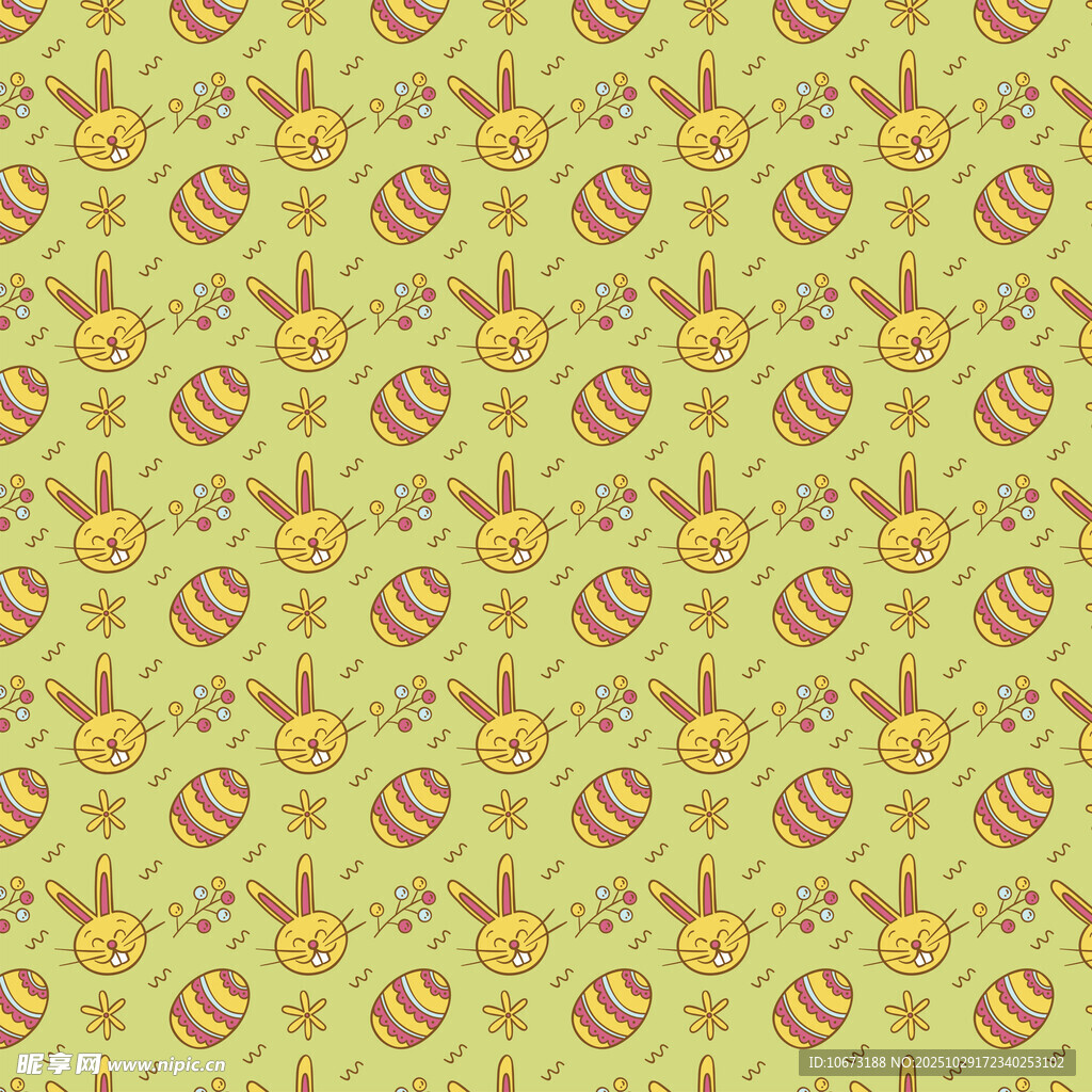 可爱兔子花卉绿色背景图案