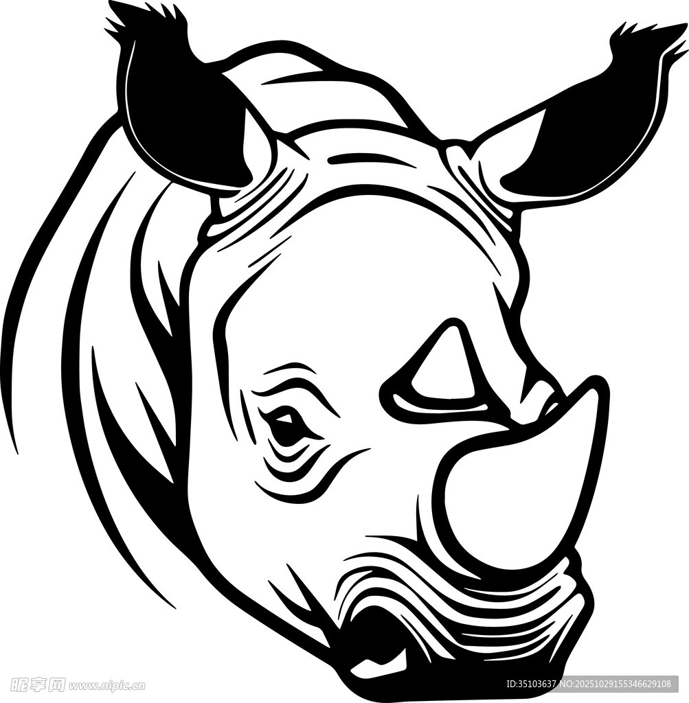 犀牛头部黑白简约插画
