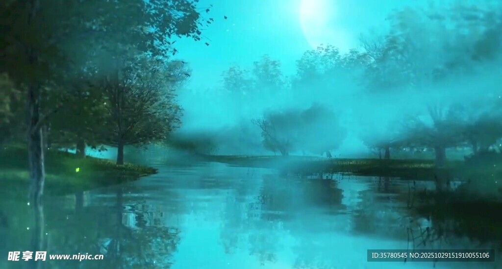 梦幻蓝调雨后森林景象