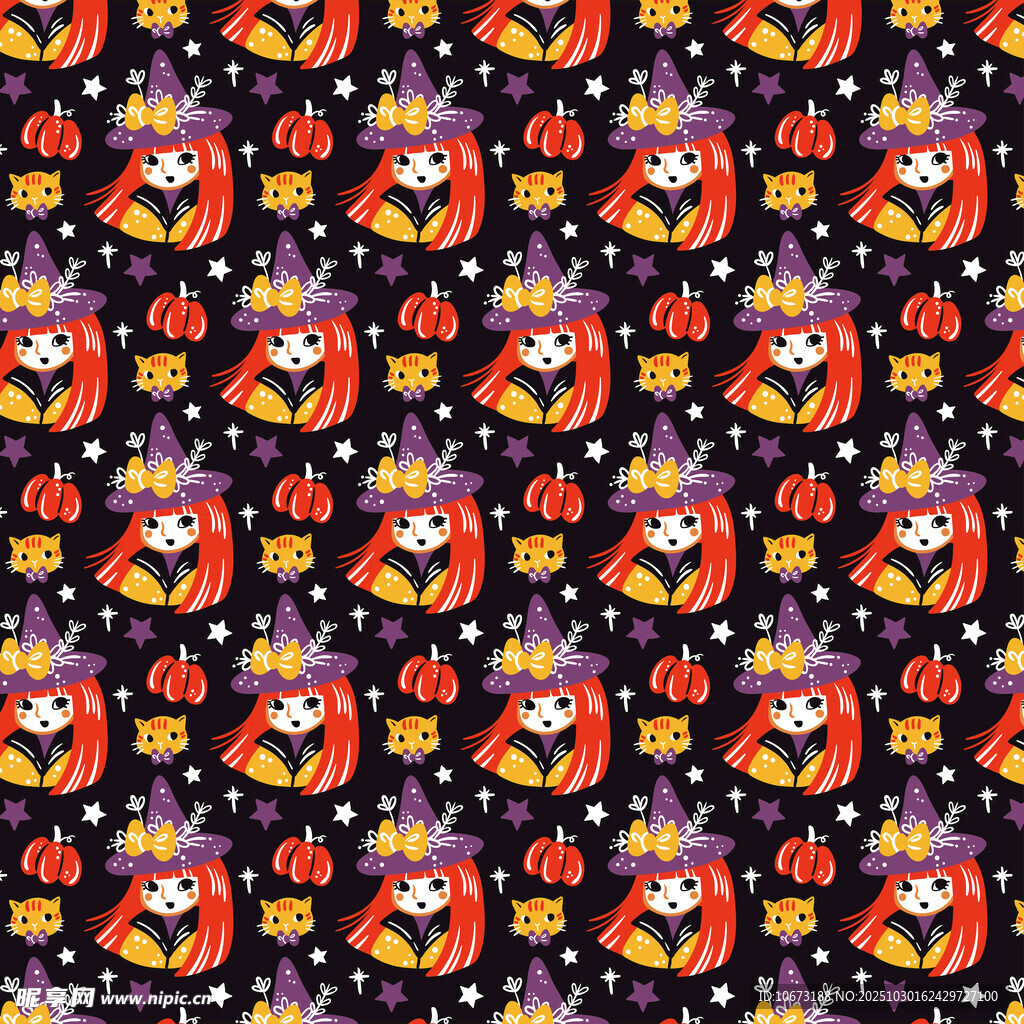 万圣节卡通图案无缝背景