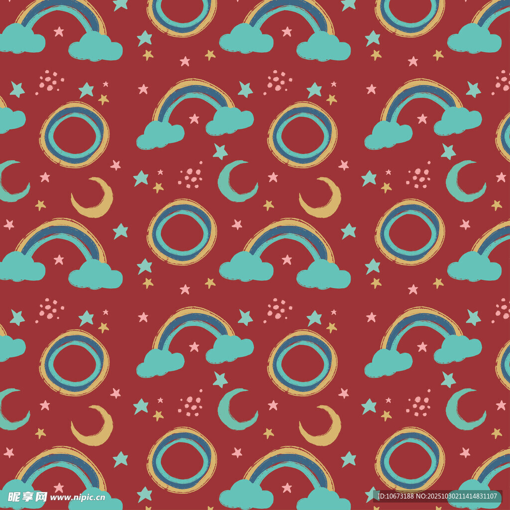 梦幻彩虹云朵星星图案