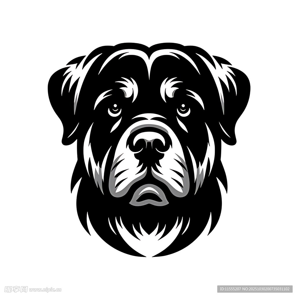 罗威纳犬黑白头像图案
