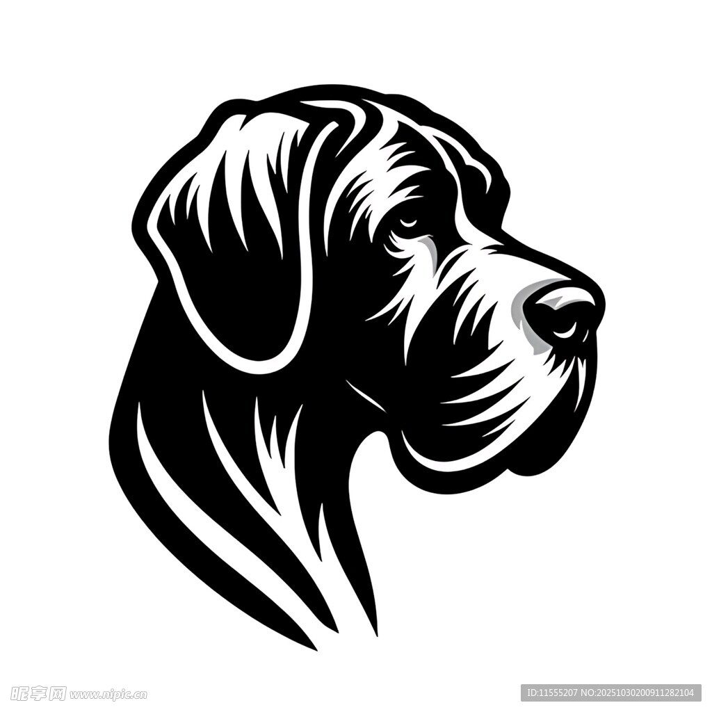 大丹犬头部黑白矢量图