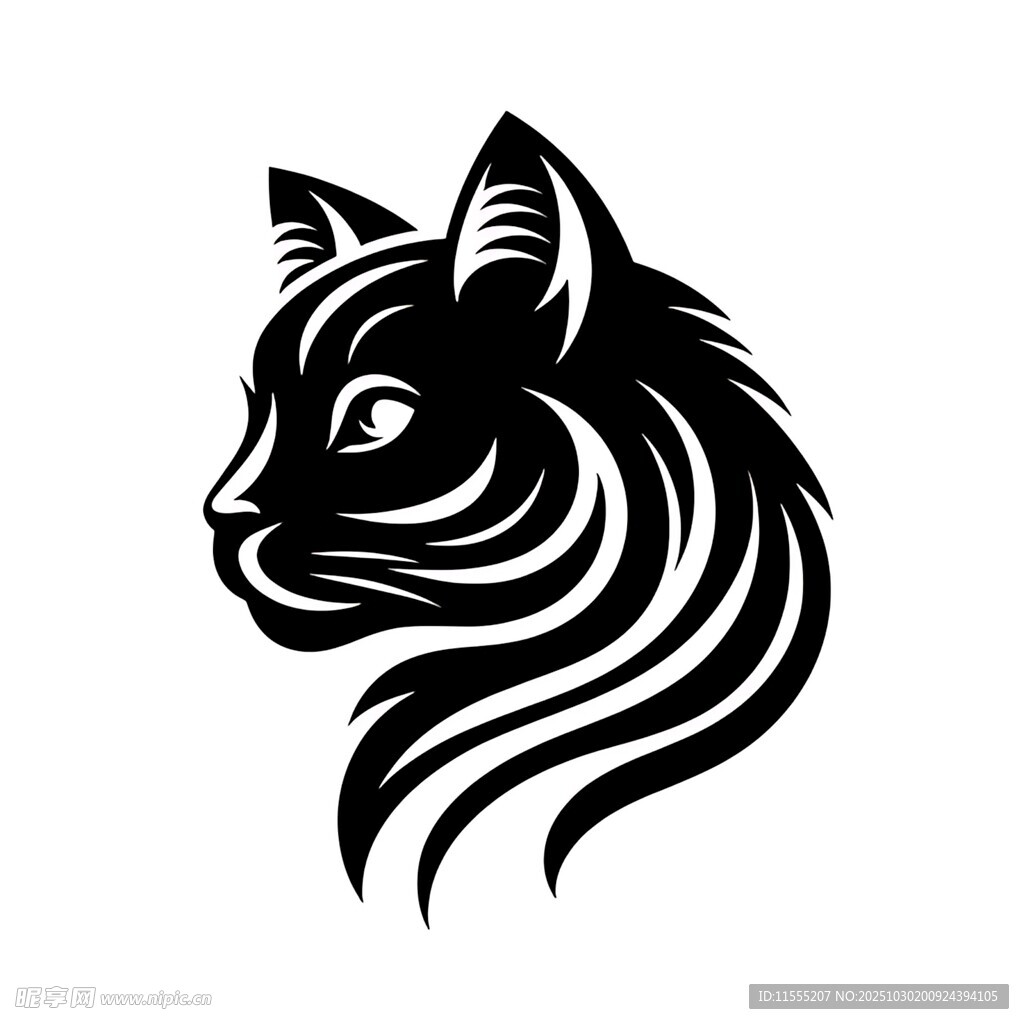 黑猫轮廓头像设计图案