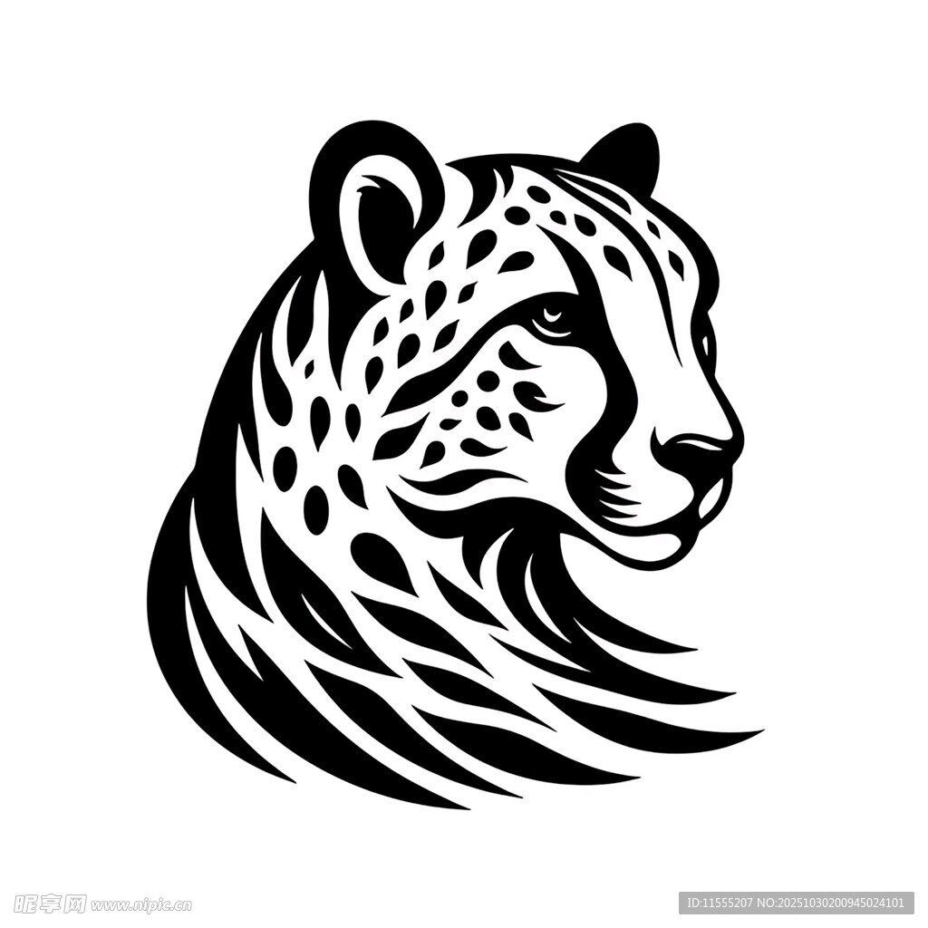 猎豹头部黑白简约矢量图