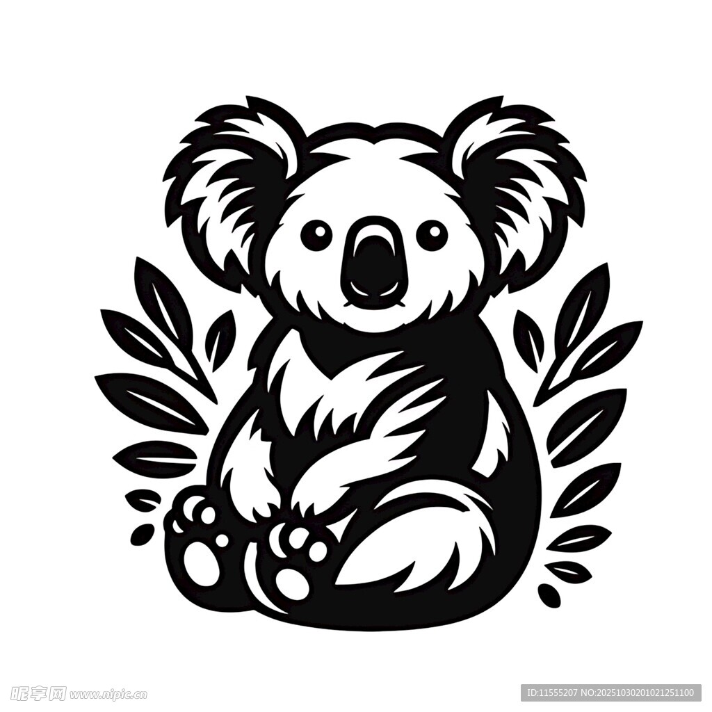 可爱考拉与枝叶图案