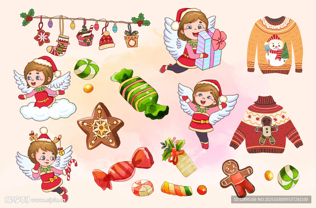 圣诞卡通元素与节日服饰