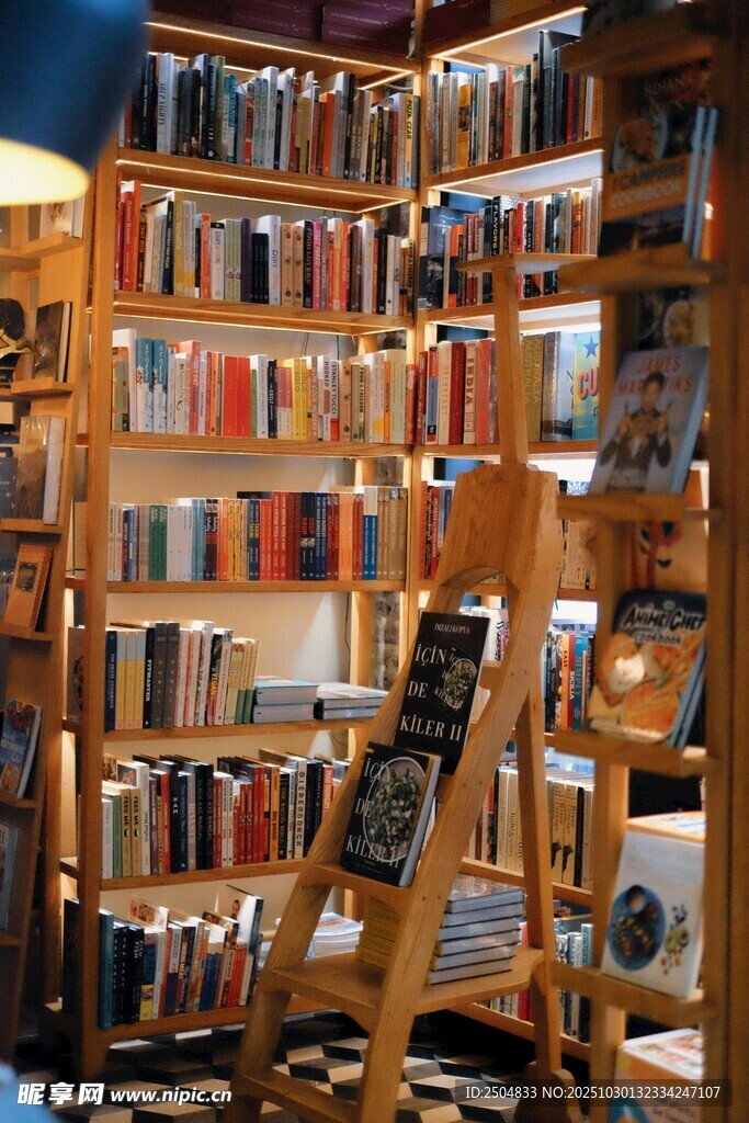 温馨书房 满架书籍与木梯