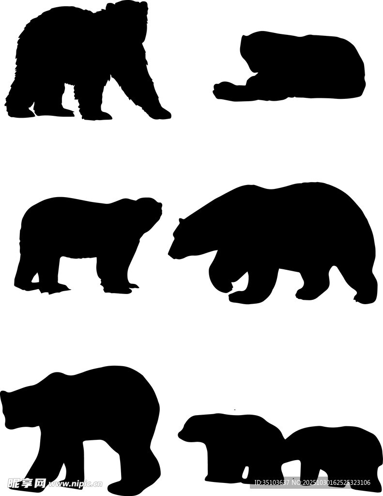 熊的多样剪影形态