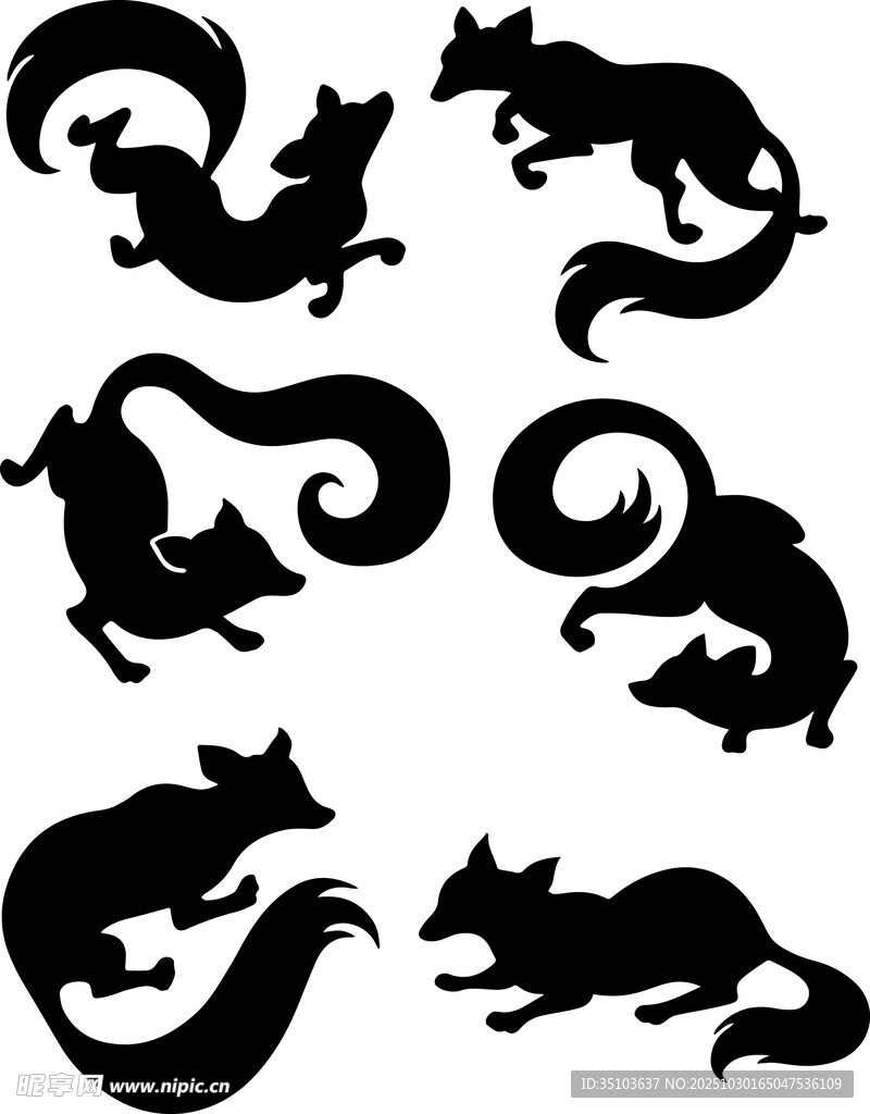 狐狸剪影图案集合