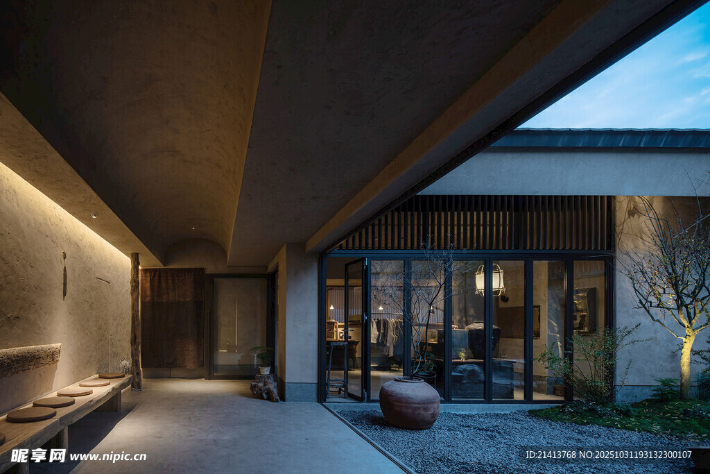 现代简约风庭院室内过渡空间