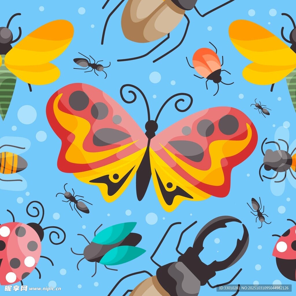 多彩昆虫图案背景设计