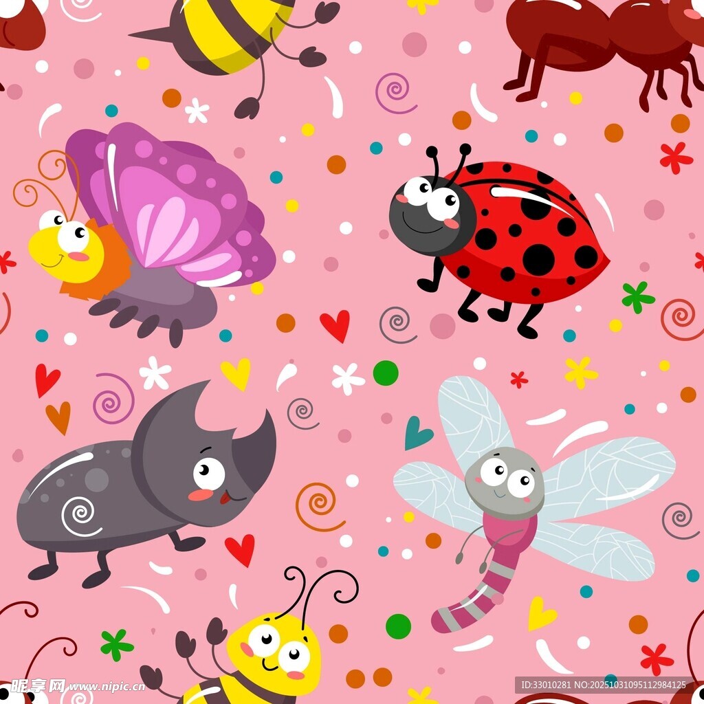 可爱昆虫卡通图案背景