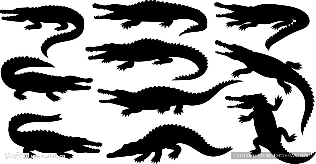 鳄鱼剪影图案集合