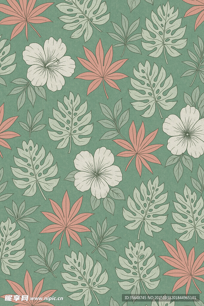 清新花卉绿植图案背景