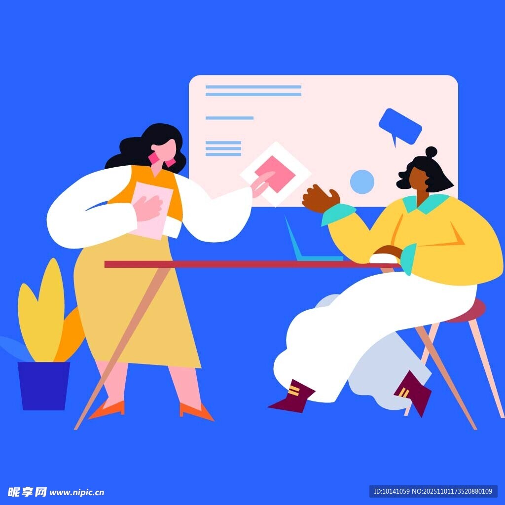 两人桌边互动讨论场景