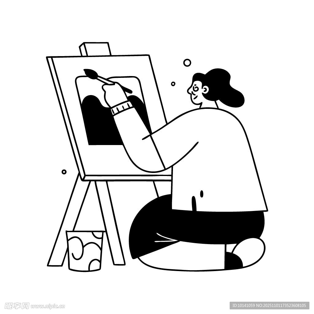 画家专注作画瞬间