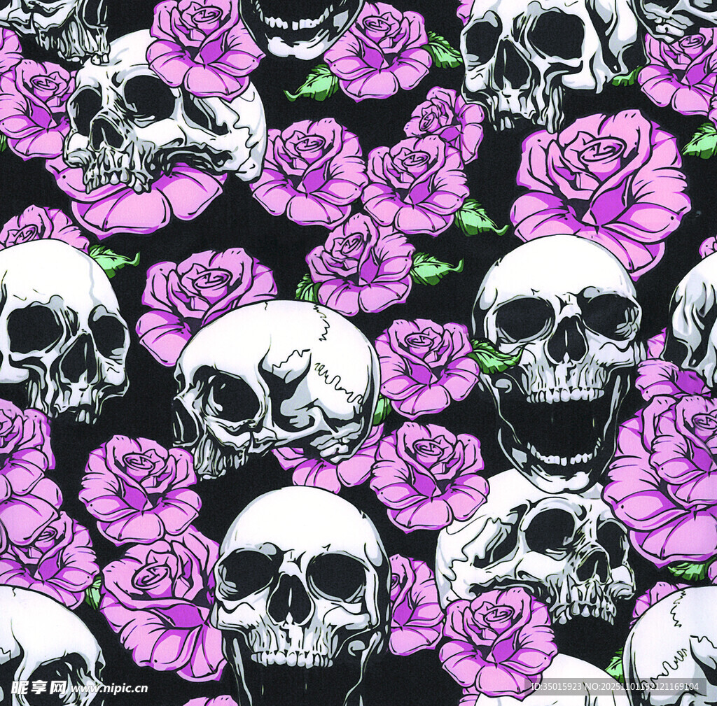骷髅与紫玫瑰图案设计
