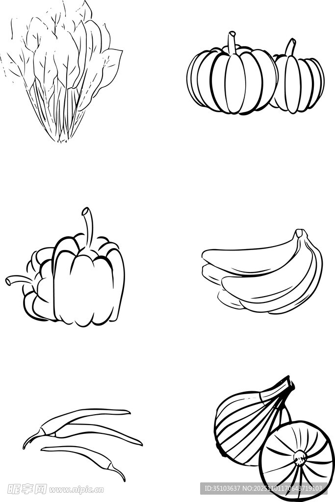 手绘蔬菜水果线稿集合
