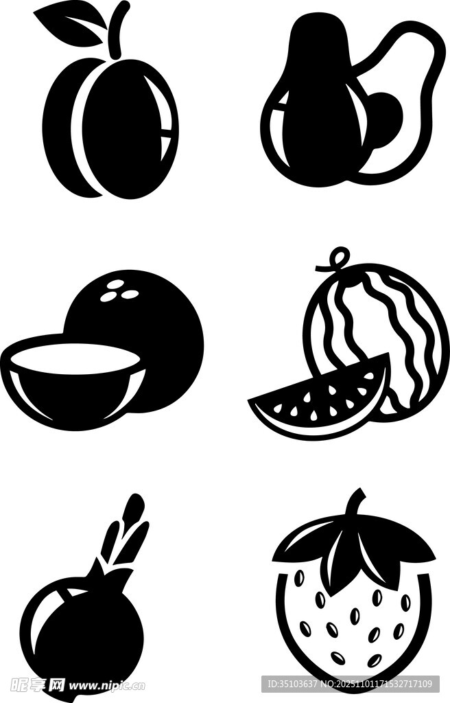 多样水果黑白简约图标