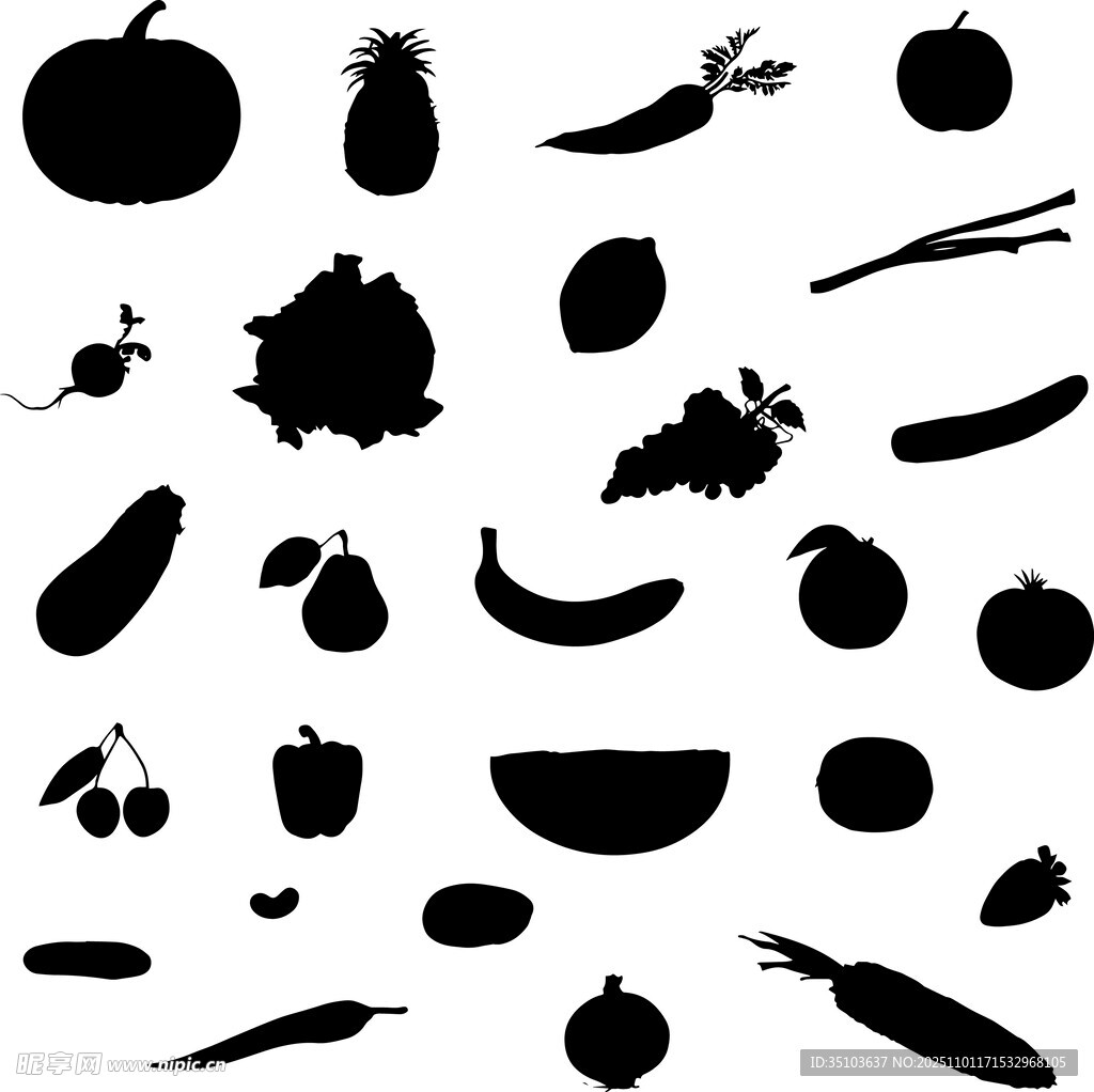 多样蔬菜水果剪影集合