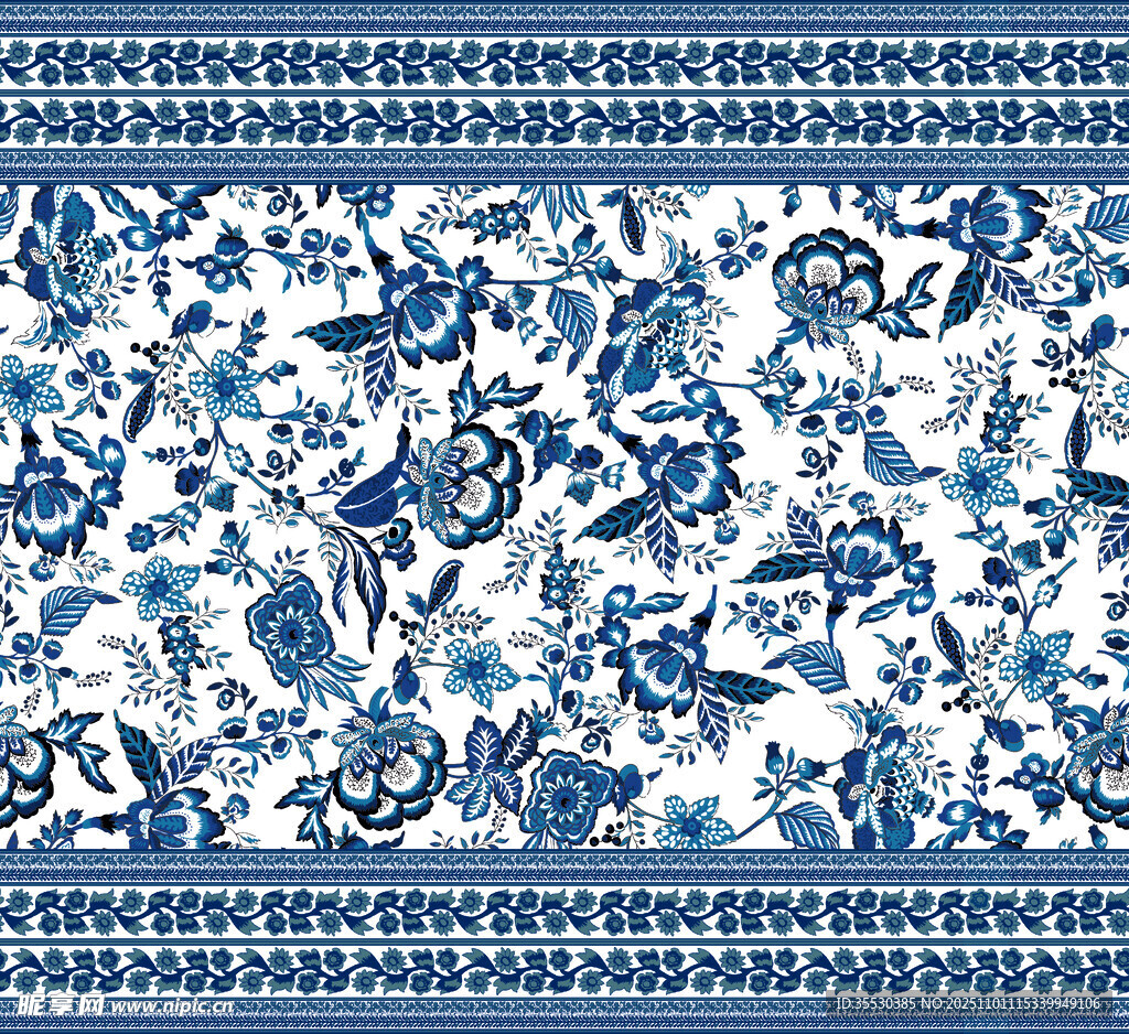 蓝白青花瓷图案纹理