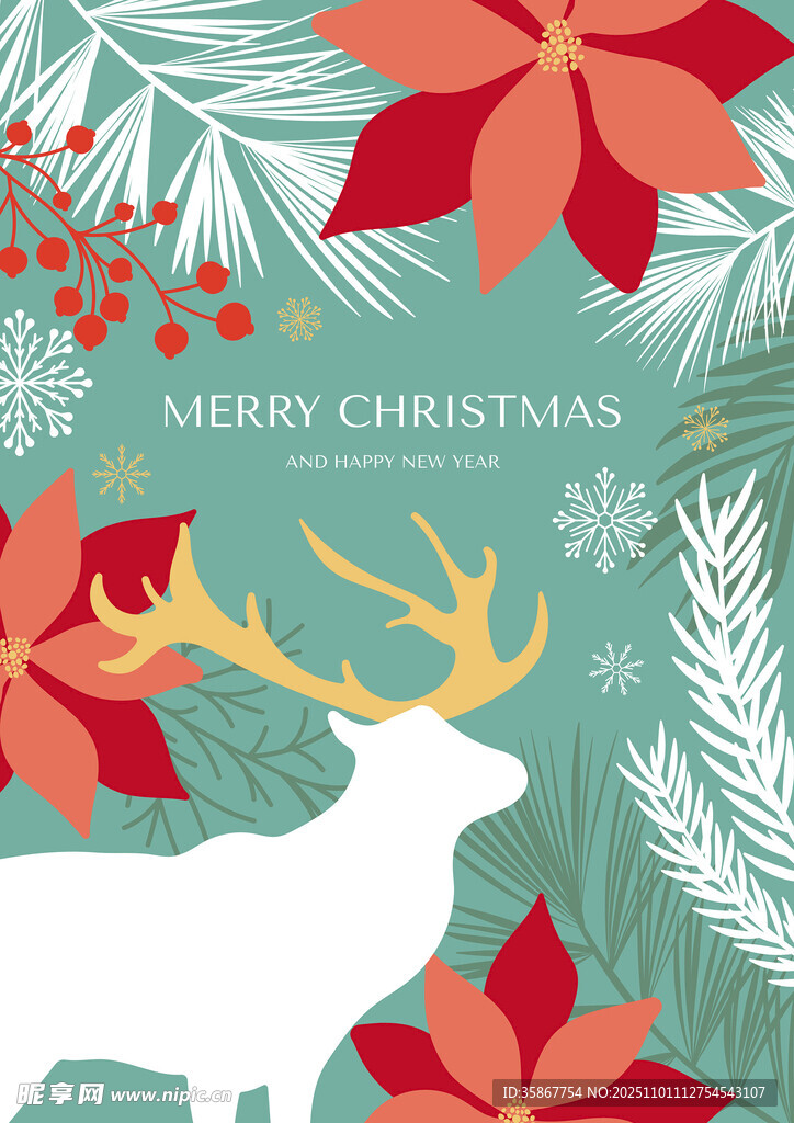 圣诞麋鹿花卉图案