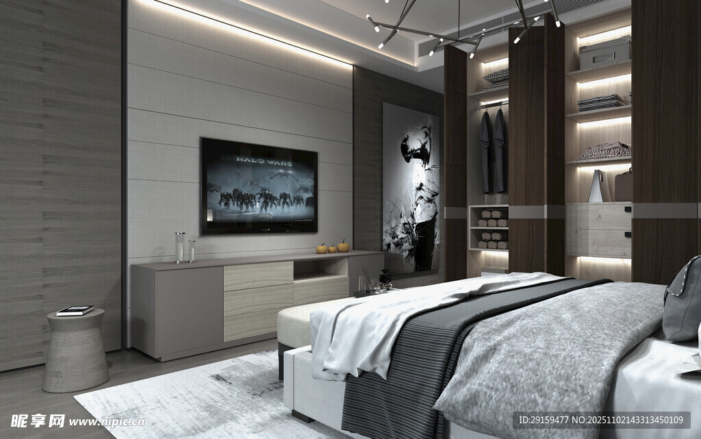 现代简约风卧室室内场景