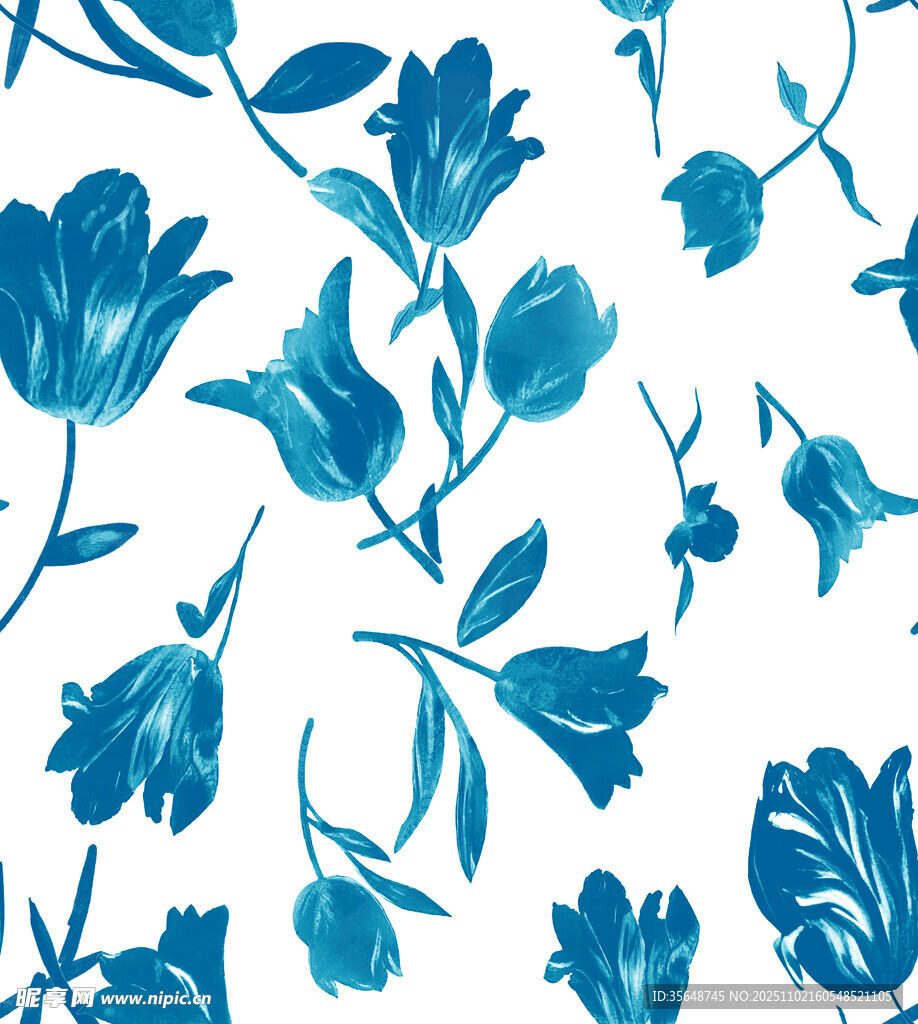 蓝色花卉图案 清新雅致