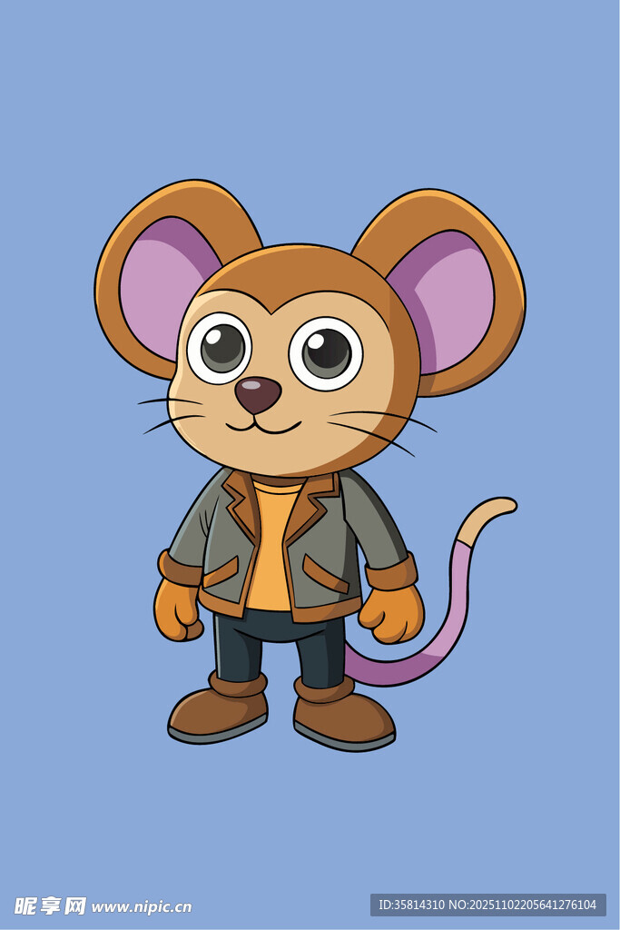 穿着夹克的可爱小老鼠