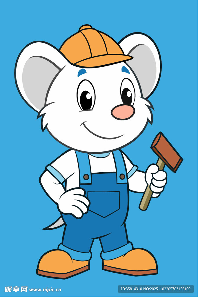 戴安全帽持锤的可爱小鼠