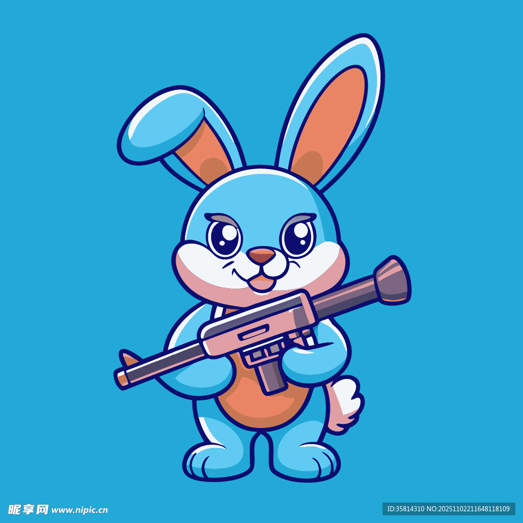 吹长笛的可爱蓝兔子