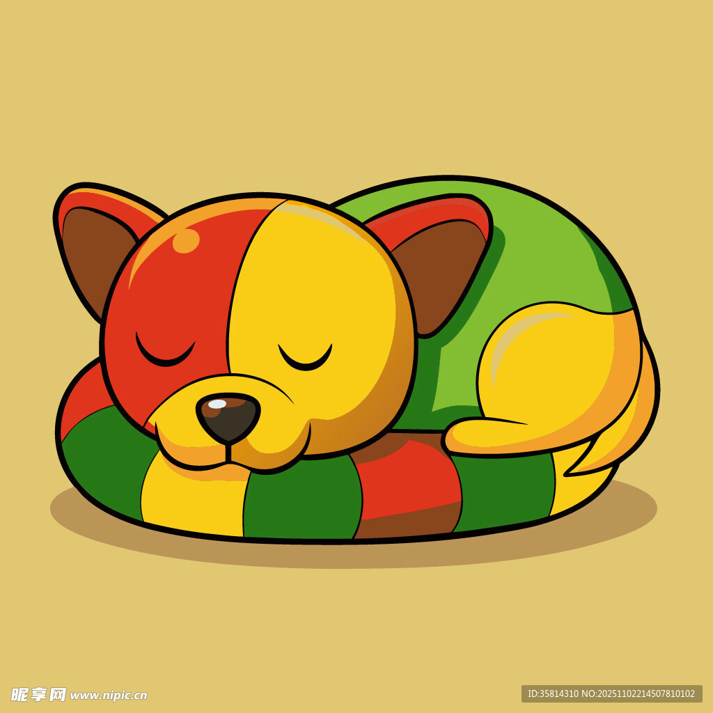 彩色条纹小狗惬意酣睡